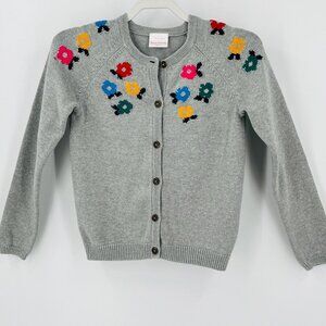 Hanna Andersson Girls Autumn Cardigan Sweater Size 12 Gray with Flowers Accent